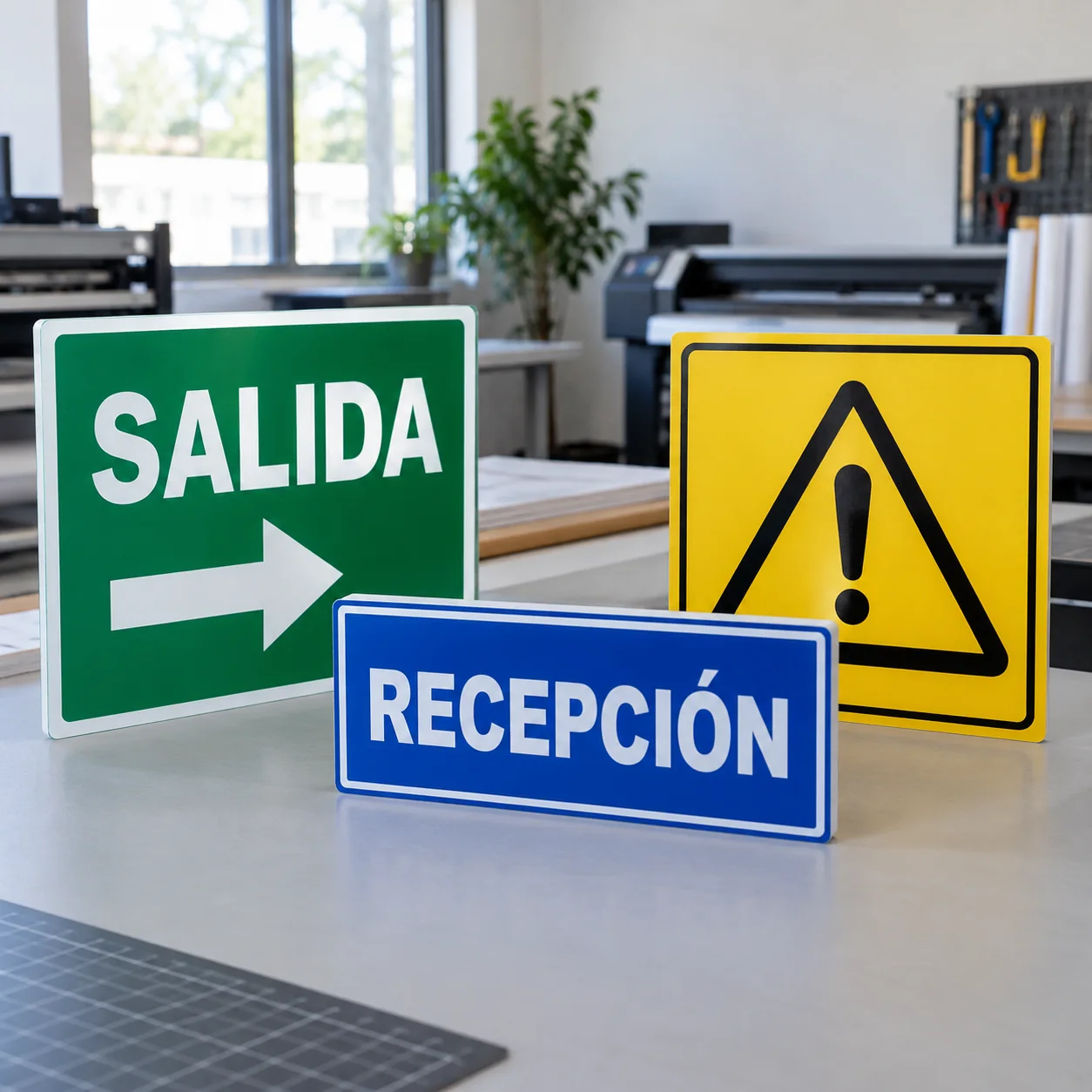 Ejemplo visual de señalamientos de salida, recepción y precaución